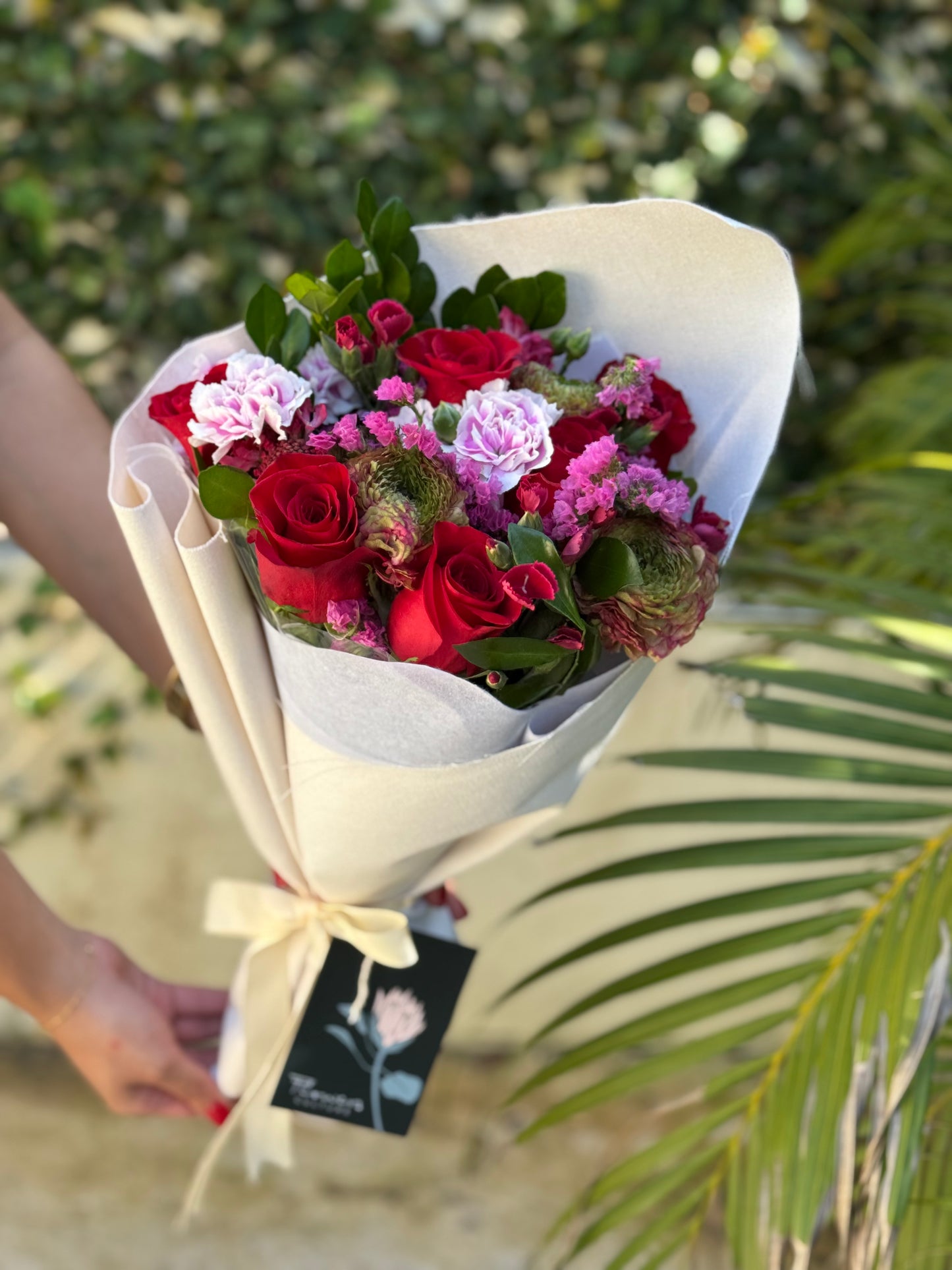 red and pinks flowers