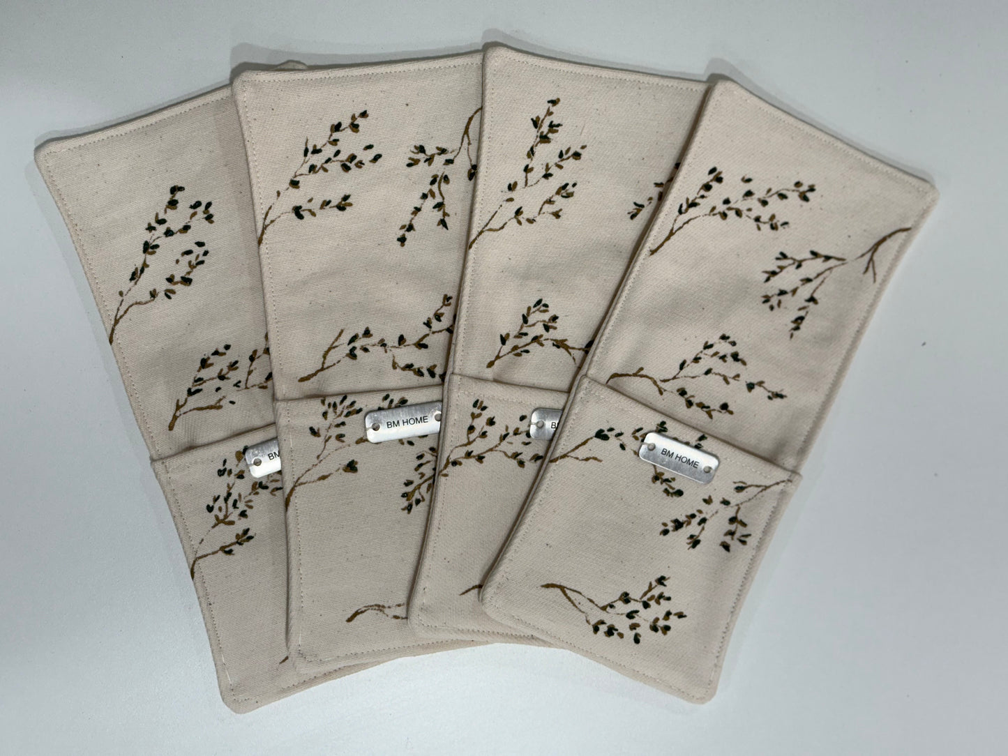 Silverware Pouches Green & Gold Branches