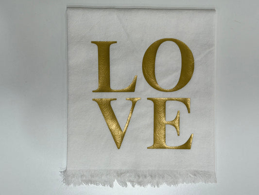 Linen Towel LOVE White & Gold